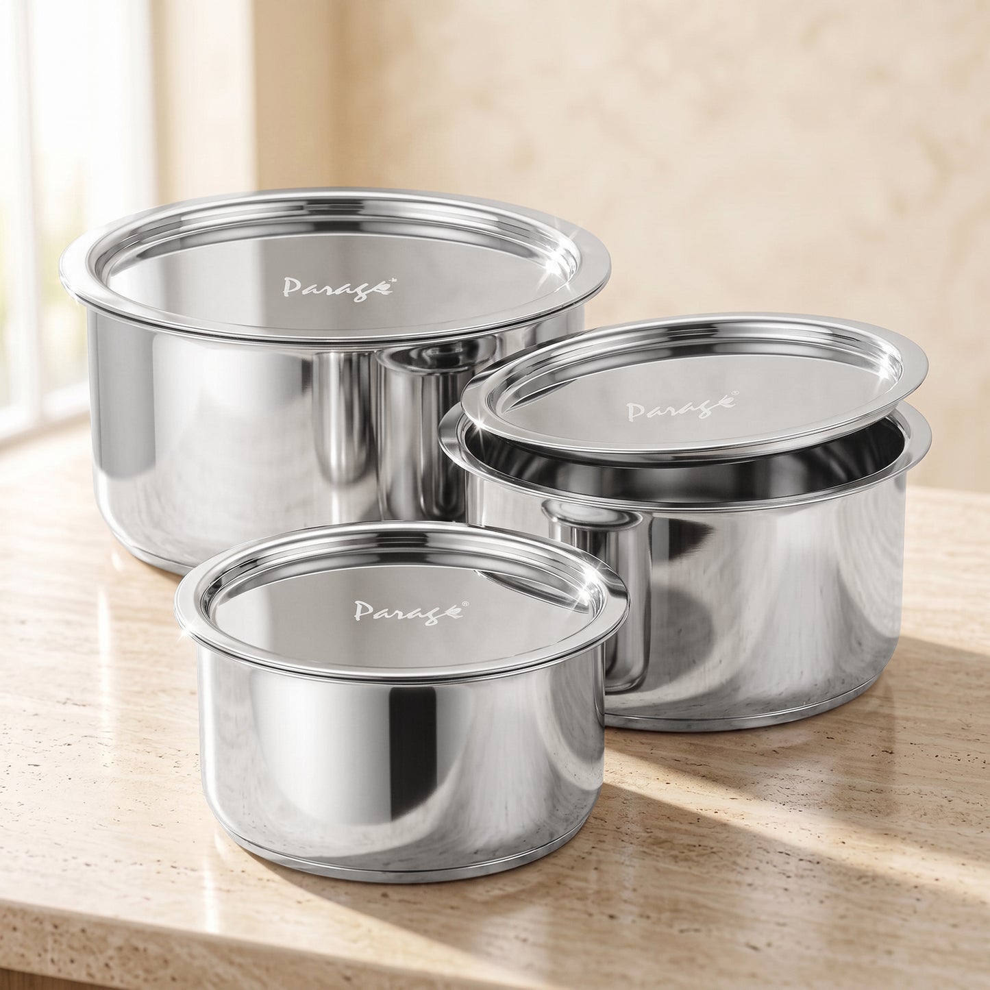 Saucepan | 1l, 1.3l, 2l | Stainless Steel | Silver | Tope Set