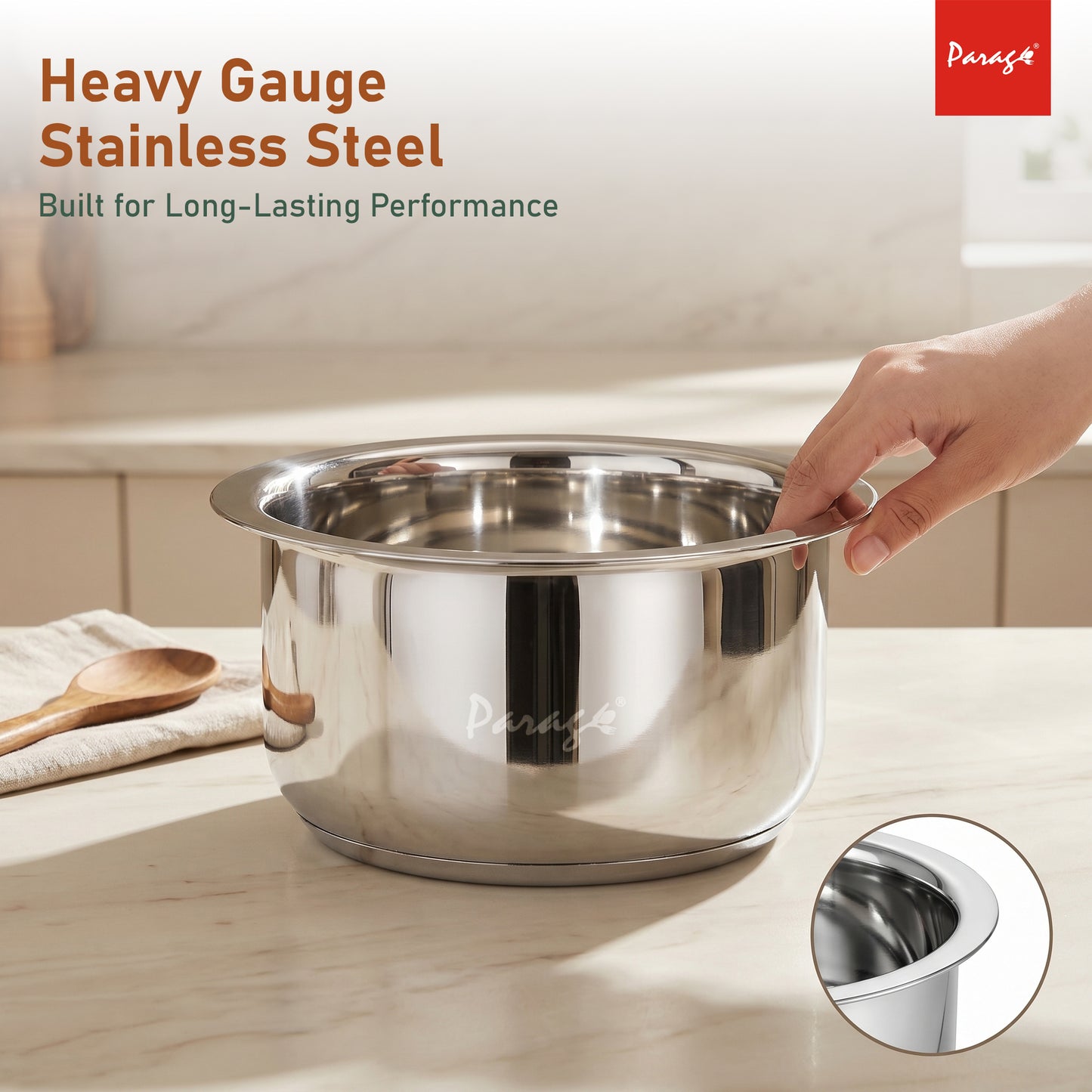 3 Pieces Stainless Steel Tope Set with Lid | 1 L, 1.3 L & 2 Liter | Induction Sandwich Bottom Patila Set for Gas Stove Kitchen | Heavy Steel Boiling Cooking Pots (Size No. 11, 12 & 13)