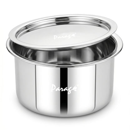 Stainless Steel Tope with Lid 2 Litre | Heavy Container Induction Bottom Patila | Gas & Induction Compatible | Steel Cooking Pot for Tea, Milk, Dal & Kitchen Daily Use