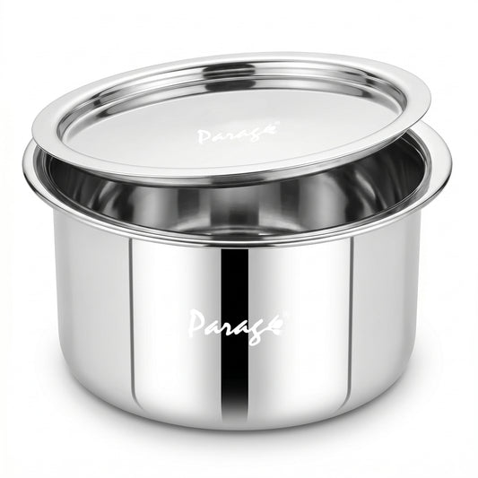 Stainless Steel Tope with Lid 2 Litre | Heavy Container Induction Bottom Patila | Gas & Induction Compatible | Steel Cooking Pot for Tea, Milk, Dal & Kitchen Daily Use