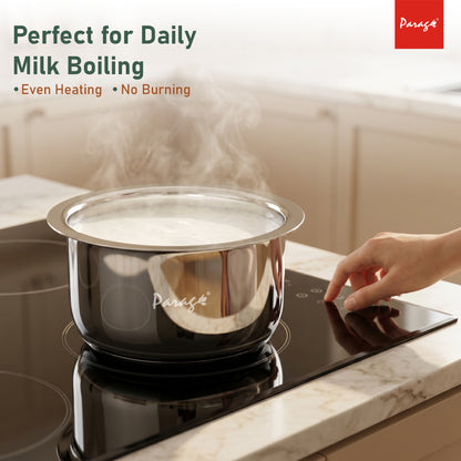 Stainless Steel Tope with Lid 2 Litre | Heavy Container Induction Bottom Patila | Gas & Induction Compatible | Steel Cooking Pot for Tea, Milk, Dal & Kitchen Daily Use