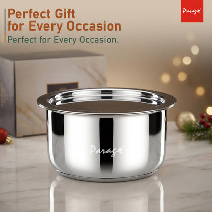 Stainless Steel Tope with Lid 2 Litre | Heavy Container Induction Bottom Patila | Gas & Induction Compatible | Steel Cooking Pot for Tea, Milk, Dal & Kitchen Daily Use