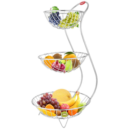 Stainless Steel 3-Tier Fruit Basket | Kitchen & Dining Table Fruit & Vegetable Storage Rack (Silver)