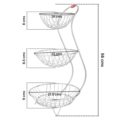 Stainless Steel 3-Tier Fruit Basket | Kitchen & Dining Table Fruit & Vegetable Storage Rack (Silver)