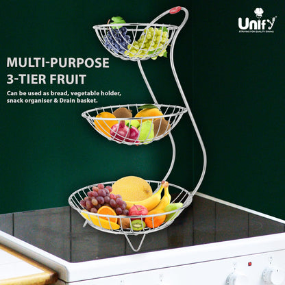 Stainless Steel 3-Tier Fruit Basket | Kitchen & Dining Table Fruit & Vegetable Storage Rack (Silver)