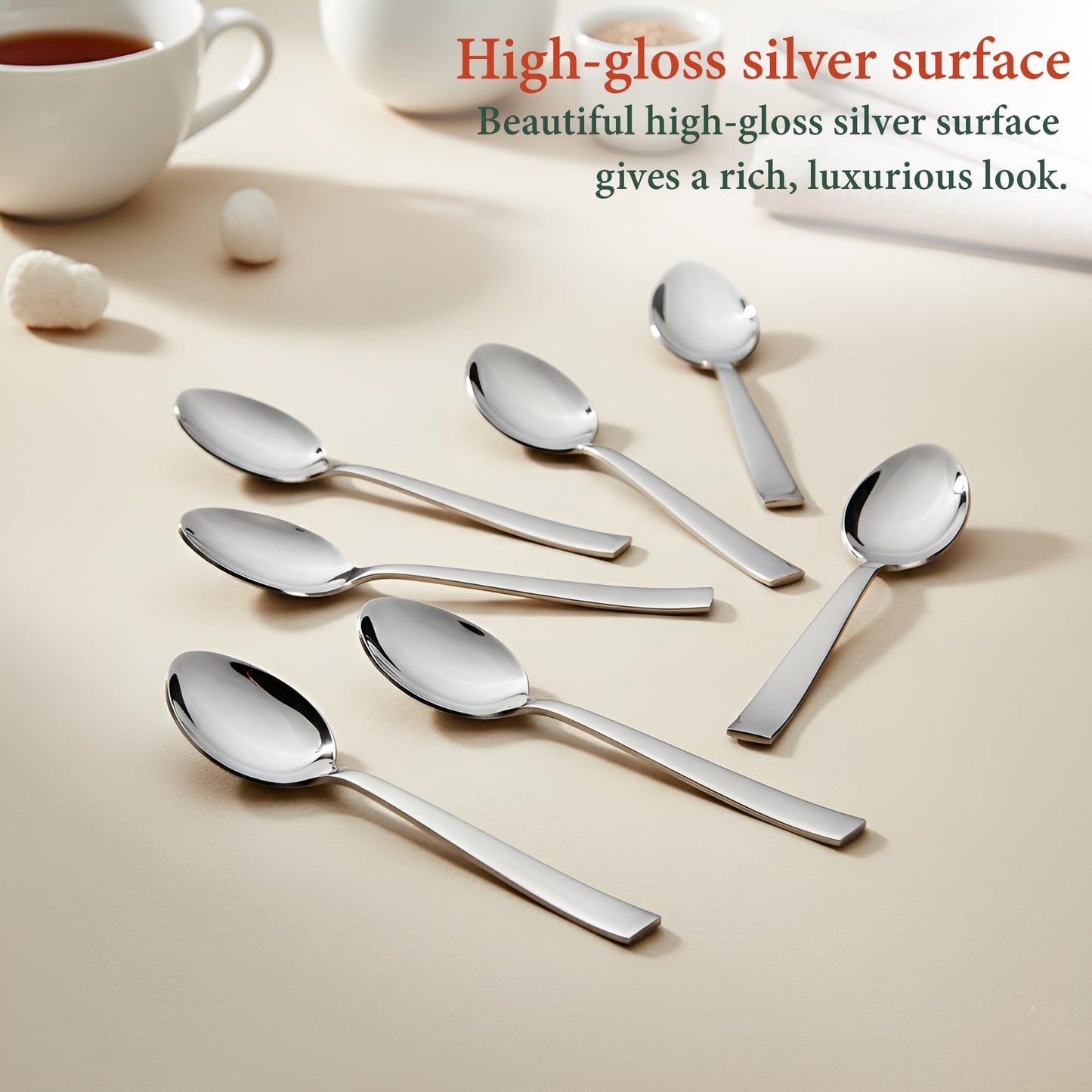 6 Piece Stainless Steel Tea Spoon Set for Tea, Coffee, Sugar & Spices, Small Spoons, Silver, Thickness: 1.8mm, Length: 14.5 cm