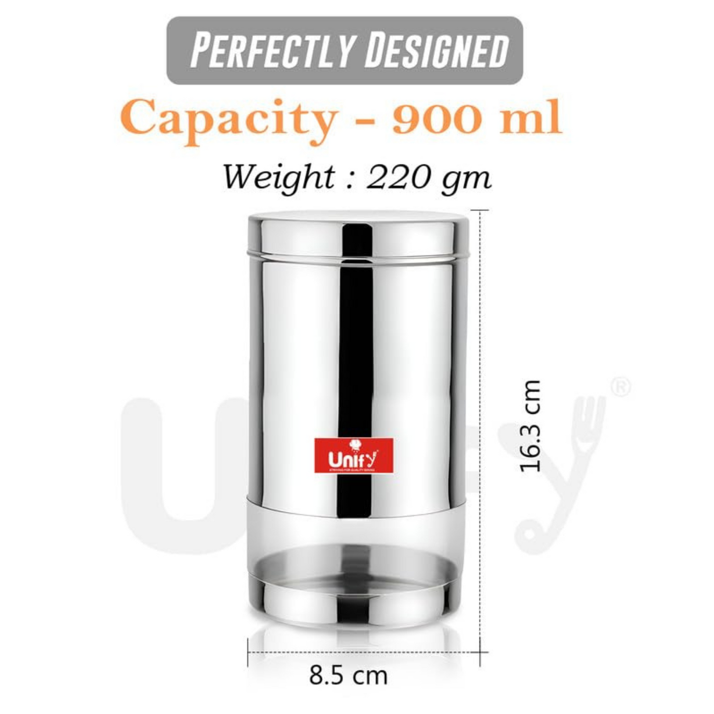 6-Piece Stainless Steel Container Set | 900ML Airtight Jars for Home & Kitchen - Ideal for Spices, Food Grains, Nuts, Glossy Finish