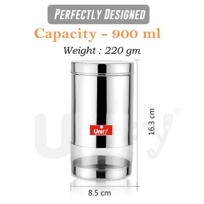6-Piece Stainless Steel Container Set | 900ML Airtight Jars for Home & Kitchen - Ideal for Spices, Food Grains, Nuts, Glossy Finish