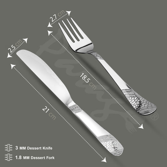 6pc Stainless Steel Knife Fork Set | 3mm Imperial | Silver