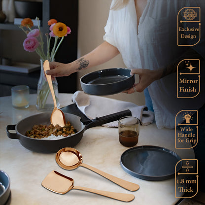 3-Piece Stainless Steel Rose Gold Serving Spoon Set | Heavy Gauge 1.8mm, 1 Soup, 1 Solid & 1 Rice Spoons ROYALPVDRGSS3 6