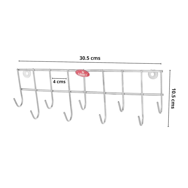 2-Piece Stainless Steel Hook Rail | Wall & Door Hanger for Bathroom & Kitchen (Silver) 9HOOKRAIL2 2