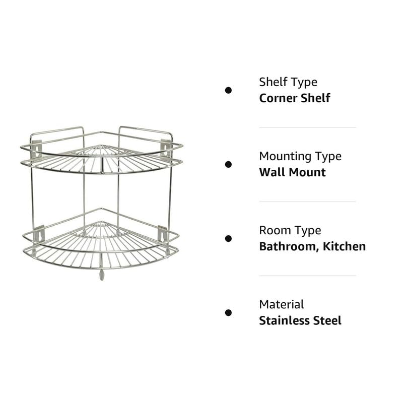 2-Tier Stainless Steel Kitchen Rack – 23×23×31?cm, Multipurpose Corner Shelf92CORNER1 2