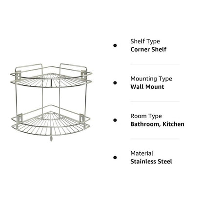 2-Tier Stainless Steel Kitchen Rack – 23×23×31?cm, Multipurpose Corner Shelf92CORNER1 2