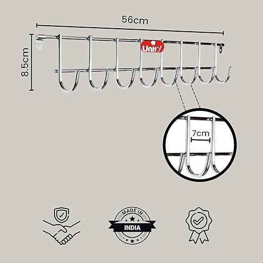 2-Piece Stainless Steel Wall Cloth Hanger with 8 Hooks | Bathroom & Kitchen (Silver)