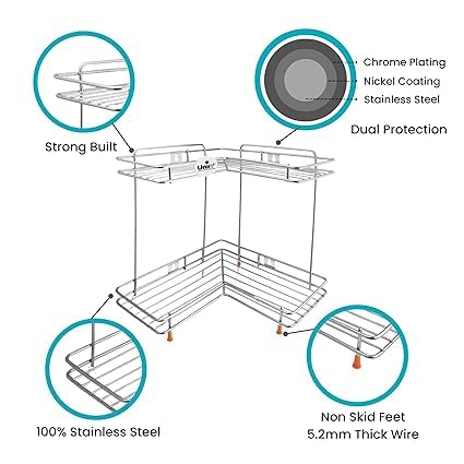 2 Tier Stainless Steel Corner Rack | L Shape Wall Mount Kitchen Shelf CORNERL2 2