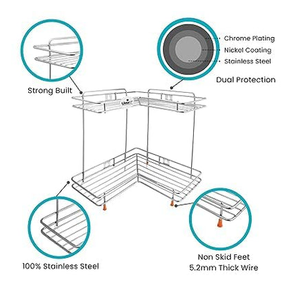 2 Tier Stainless Steel Corner Rack | L Shape Wall Mount Kitchen Shelf CORNERL2 2