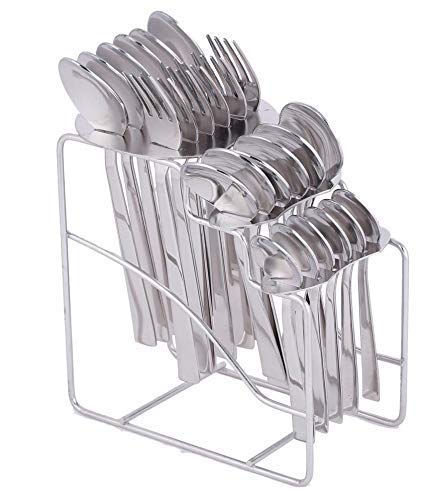 25-Piece Fantasy Stainless Steel Cutlery Set with Stand | Premium Spoon & Fork Set, Silver FNTSY1009PARAGS 1