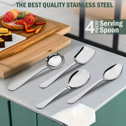 4-Piece Stainless Steel Serving Spoon Set | Heavy Gauge 1.8mm | Kitchen & Dining Use