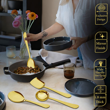 4 Pcs Stainless Steel Gold Serving Spoons Set - Heavy Gauge Kitchen Use