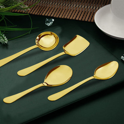 4 Pcs Stainless Steel Gold Serving Spoons Set - Heavy Gauge Kitchen Use