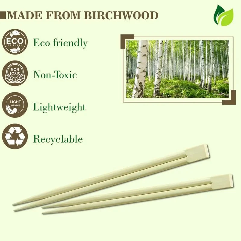 100 Pairs 8-Inch Natural Bamboo Chopsticks - 19 cm Long, Eco-Friendly, Biodegradable & Disposable Utensils for Sushi & Asian Dishes