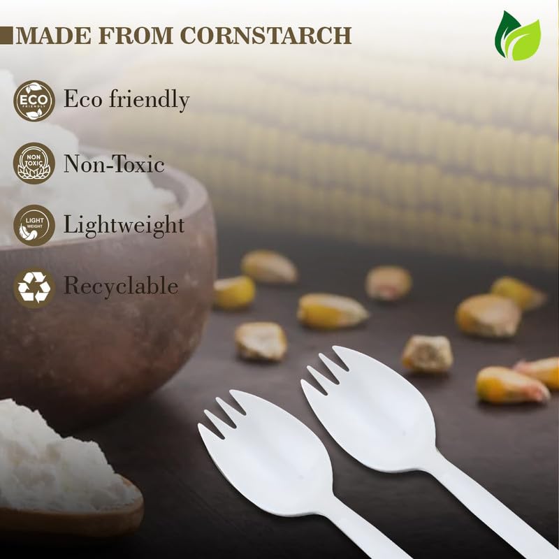 100pc Biodegradable Cornstarch Spork Set | Eco-FriendlyCPSPORK1001 3