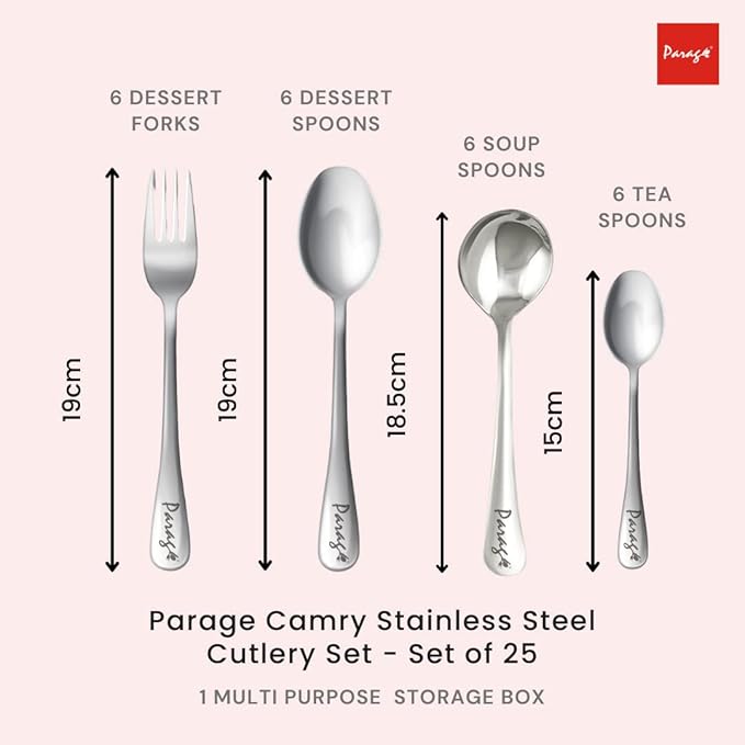 25-Piece Camry Stainless Steel Cutlery Set with Storage Box | Premium Spoons & Forks, Orange CAMRY1004PARAGO 3