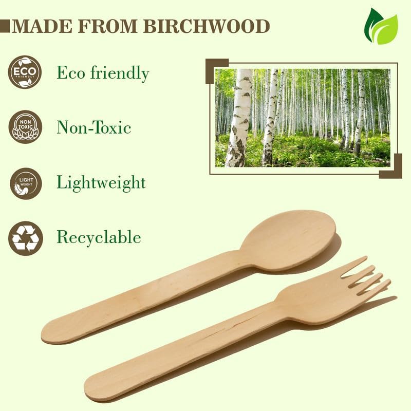 200 Pcs Disposable Wooden Spoons & Forks | 160mm, Eco-Friendly, Biodegradable | Party, WeddingWDSF2001 3
