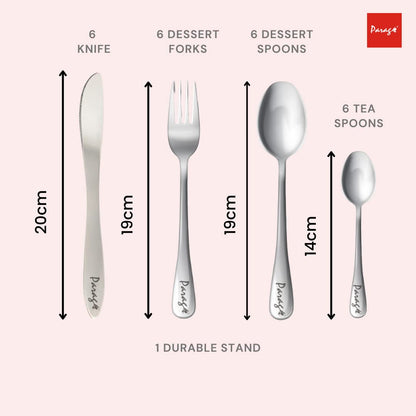 24 Pcs Premium Stainless Steel Cutlery Set for Home & Kitchen | Silver Tableware PC1207JAZZ 2