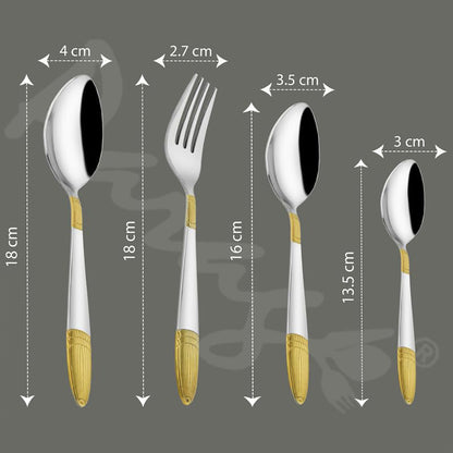 24pc Stainless Steel Golden Cutlery | Gift Box | Ivory Design