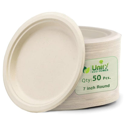 50pc Bagasse Plates | 7in Eco-Friendly Disposable | White7INCHBGPLATE501 1