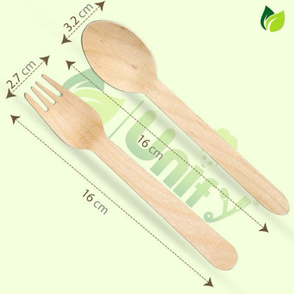 50 Pcs Disposable Wooden Spoons & Forks | 160mm, Eco-Friendly, Biodegradable | Party, WeddingWDSF501 2