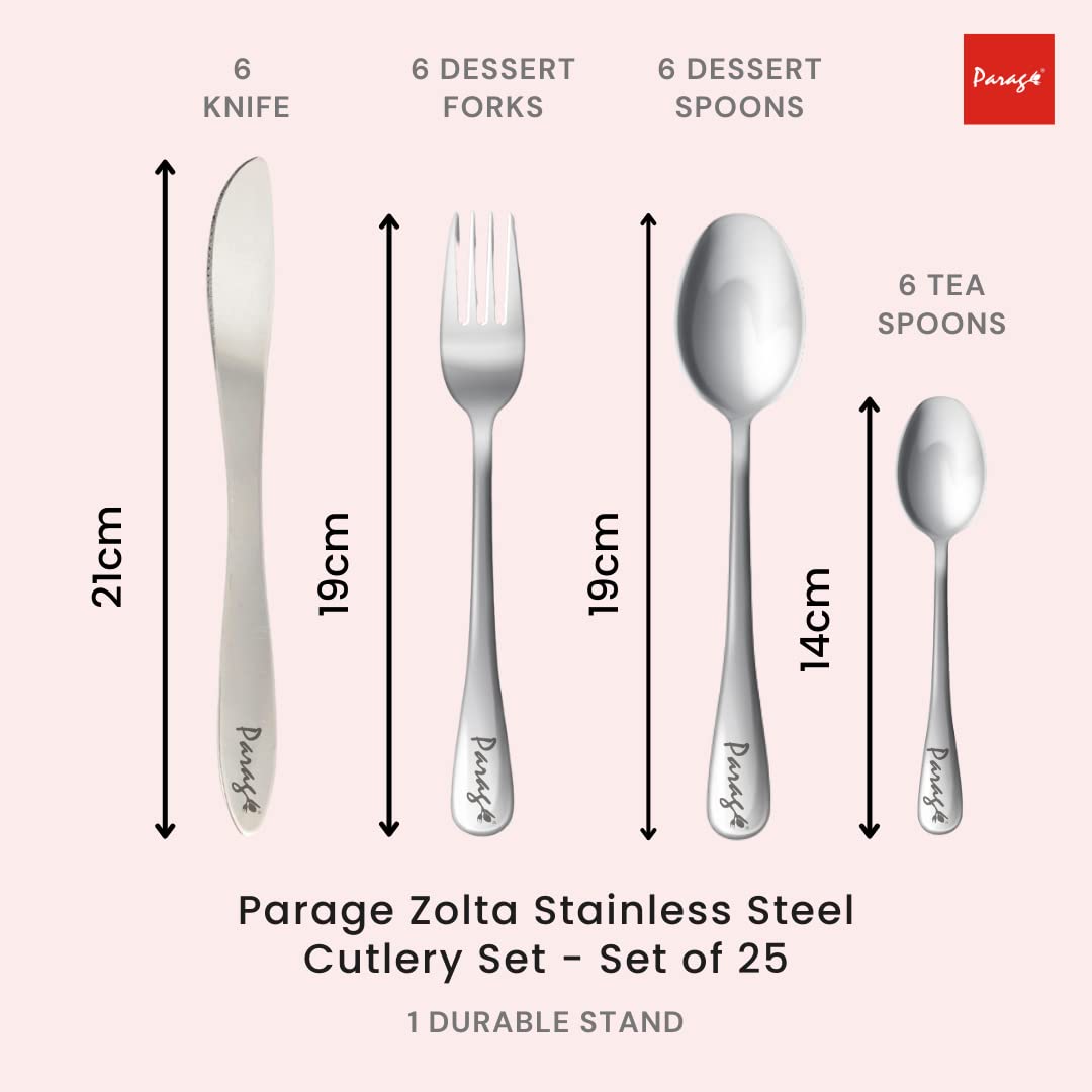 25 Pcs Stainless Steel Cutlery Set with Stand for Kitchen & Dining | Red ZOLTAPARAGR 2