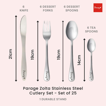 25 Pcs Stainless Steel Cutlery Set with Stand for Kitchen & Dining | Red ZOLTAPARAGR 2
