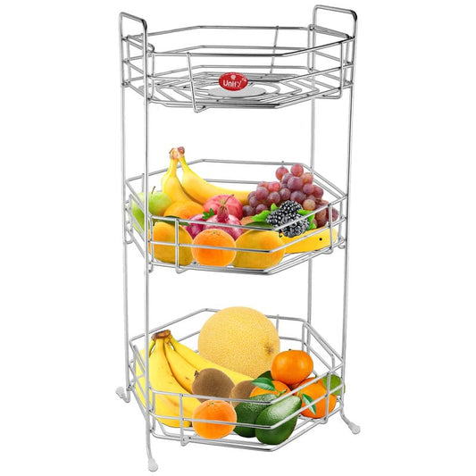 Stainless Steel 3-Tier Fruits & Vegetables Basket | Kitchen & Pantry Storage Organizer (Hexa)