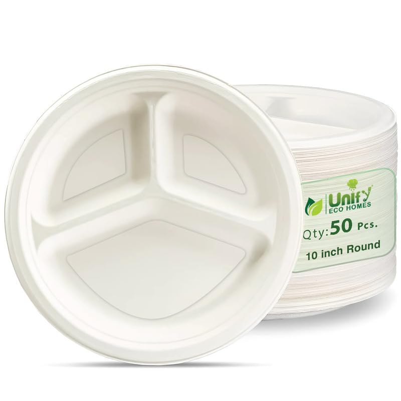 50pc 3-Compartment Bagasse Meal Trays | Eco-Friendly | White3CPBAGASSEPLATE501 1