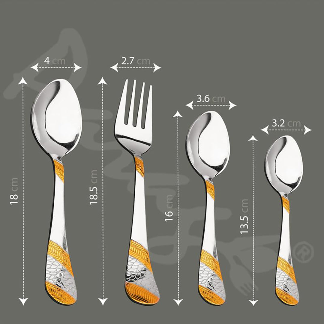 24 Pcs Premium Stainless Steel 24K Golden Cutlery Set - 6 Table Spoons, 6 Forks, 6 Dinner & Tea Spoons, Gift Box