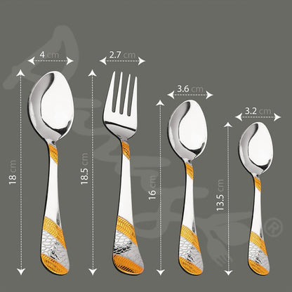 24 Pcs Premium Stainless Steel 24K Golden Cutlery Set - 6 Table Spoons, 6 Forks, 6 Dinner & Tea Spoons, Gift Box