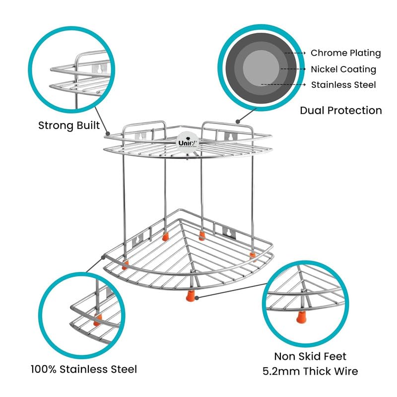 2-Tier Stainless Steel Kitchen Rack – 23×23×31?cm, Multipurpose Corner Shelf92CORNER1 3