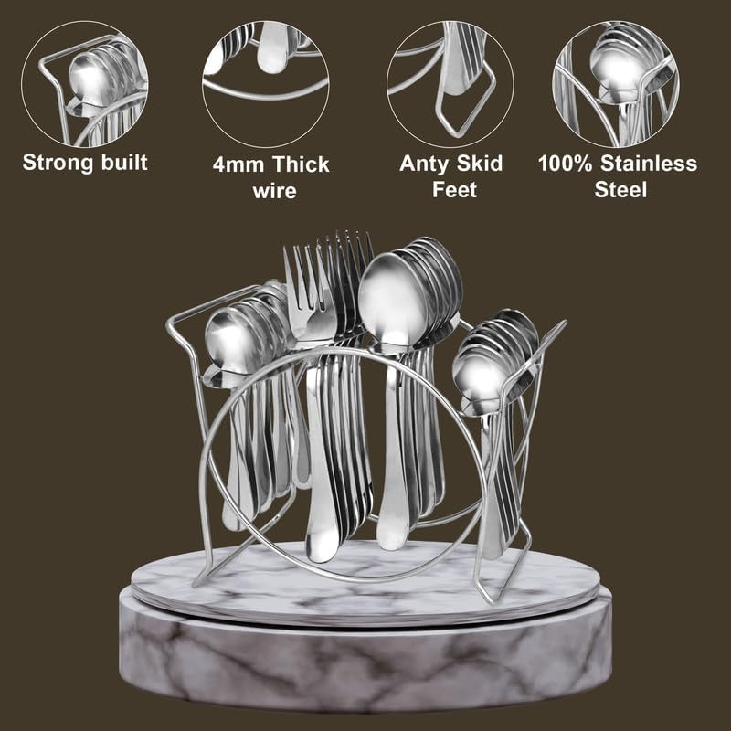 Stainless Steel Cutlery Stand - Heavy Duty Oval Rack for 24 Pieces, Chrome FinishAURASTAND1 3