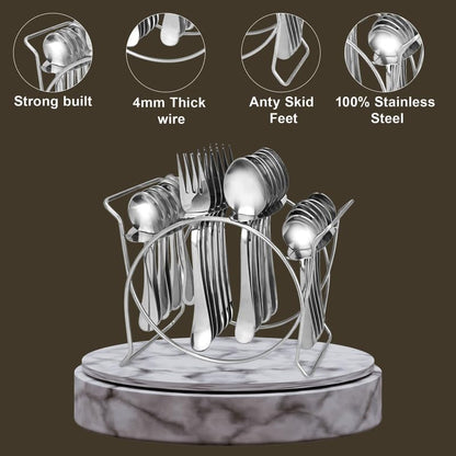 Stainless Steel Cutlery Stand - Heavy Duty Oval Rack for 24 Pieces, Chrome FinishAURASTAND1 3