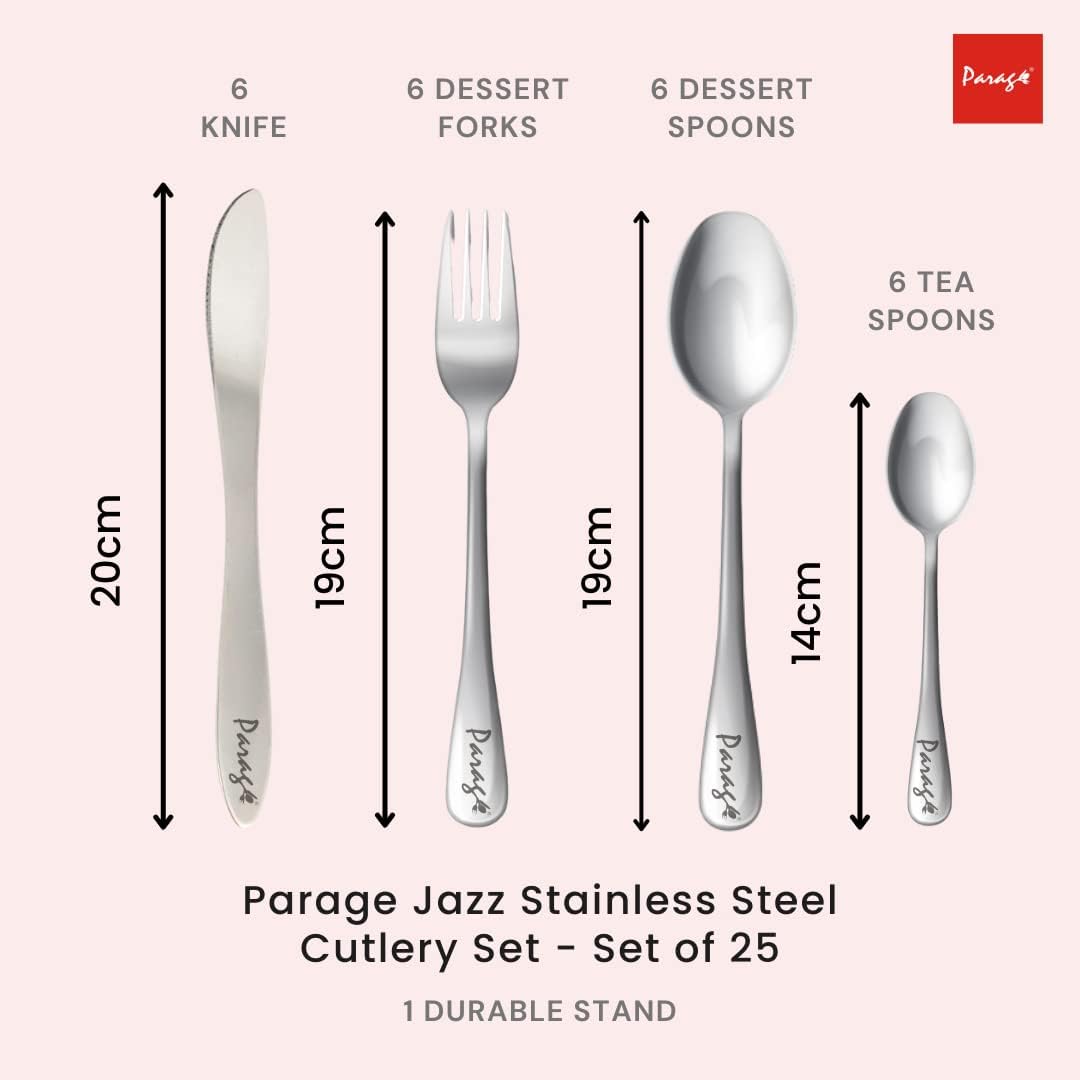 25 Pieces Jazz Premium Stainless Steel Cutlery Set - Spoons, Forks, Knives & StandJAZZ1002PARAG1 2