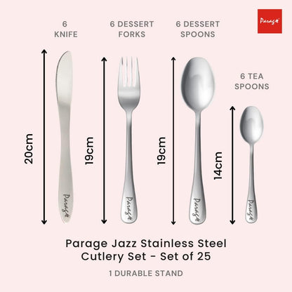 25 Pieces Jazz Premium Stainless Steel Cutlery Set - Spoons, Forks, Knives & StandJAZZ1002PARAG1 2