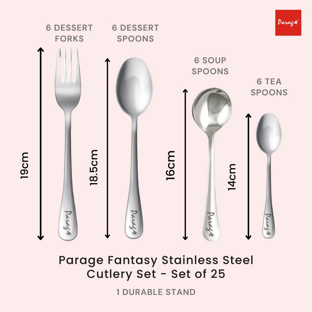 25-Piece Fantasy Stainless Steel Cutlery Set with Stand | Premium Spoon & Fork Set, Silver FNTSY1009PARAGS 2
