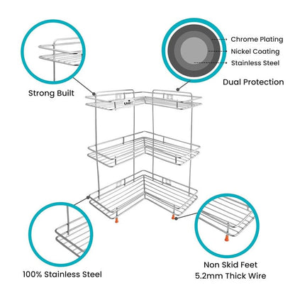 3 Tier Stainless Steel Corner Kitchen Rack | L Shape Storage Shelf Organizer CORNERL3 3