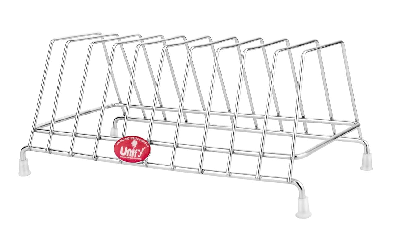 2 Pcs Stainless Steel Plate Rack & Lid Holder | Kitchen Utensil Stand (Silver) 2PLATESTAND10 1