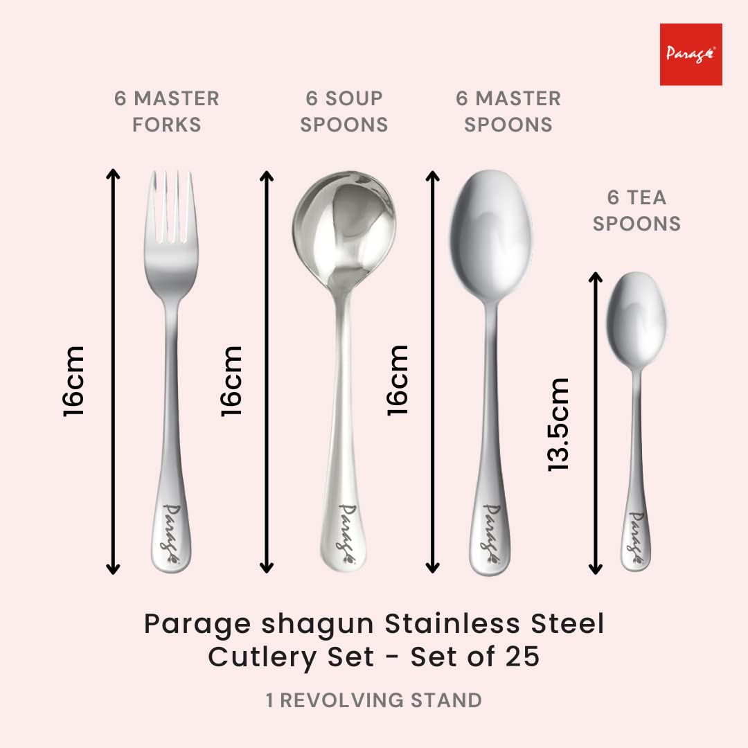 25 Pcs Stainless Steel Cutlery Set with Stand for Home & Kitchen | Silver Tableware SHAGUN1080PARAG 2