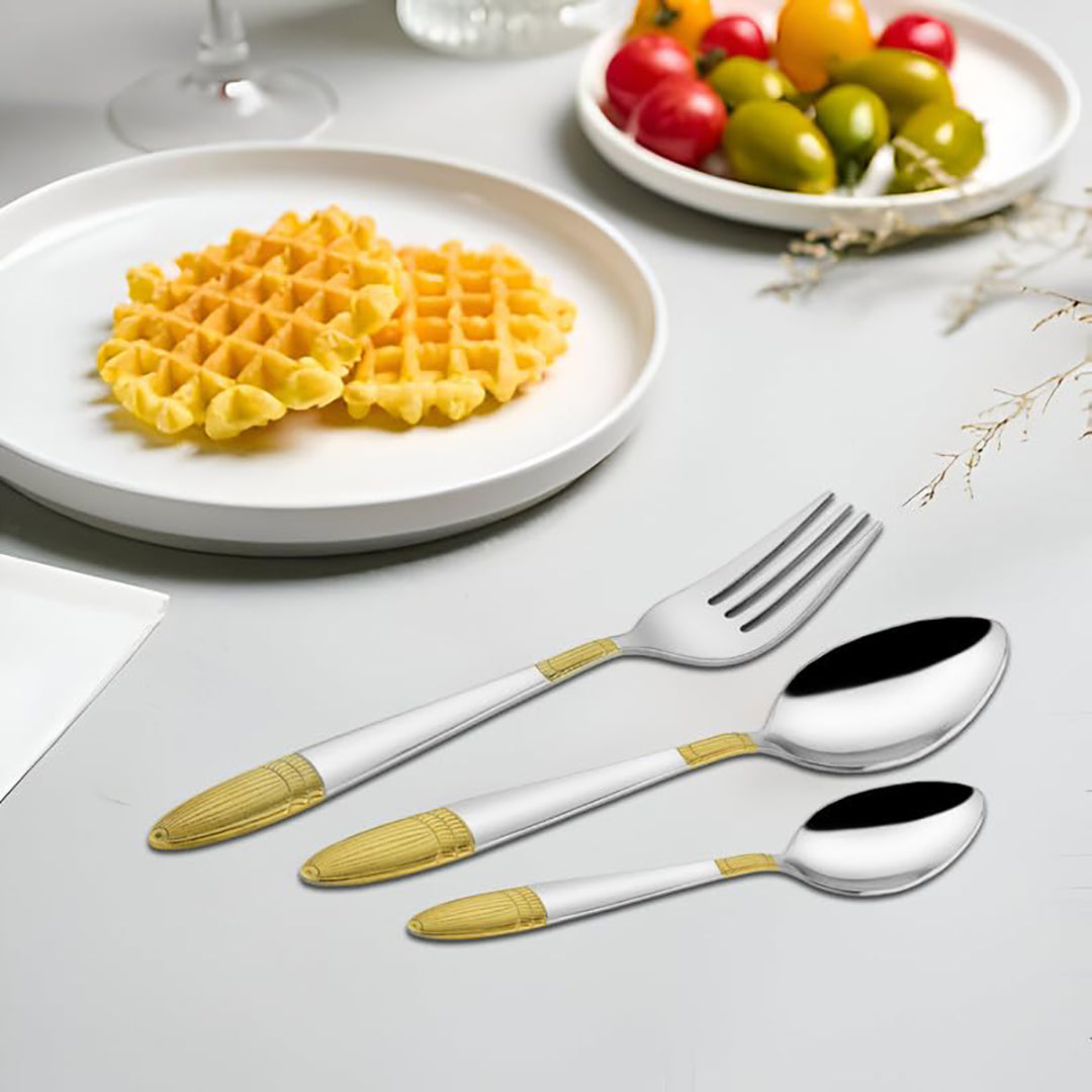 18pc Stainless Steel Golden Cutlery | Gift Box | Ivory Design