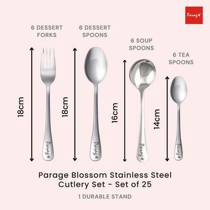 25pc Stainless Steel Blossom Cutlery | Spoons Stand | SilverBLOSSM1003PARAG1 2