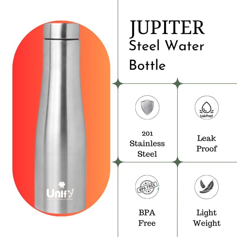Stainless Steel Water Bottle 950ml (Set of 6, Jupiter) | Leak-Proof, Rust-Free, BPA-Free 6JUPITERPLAIN 3